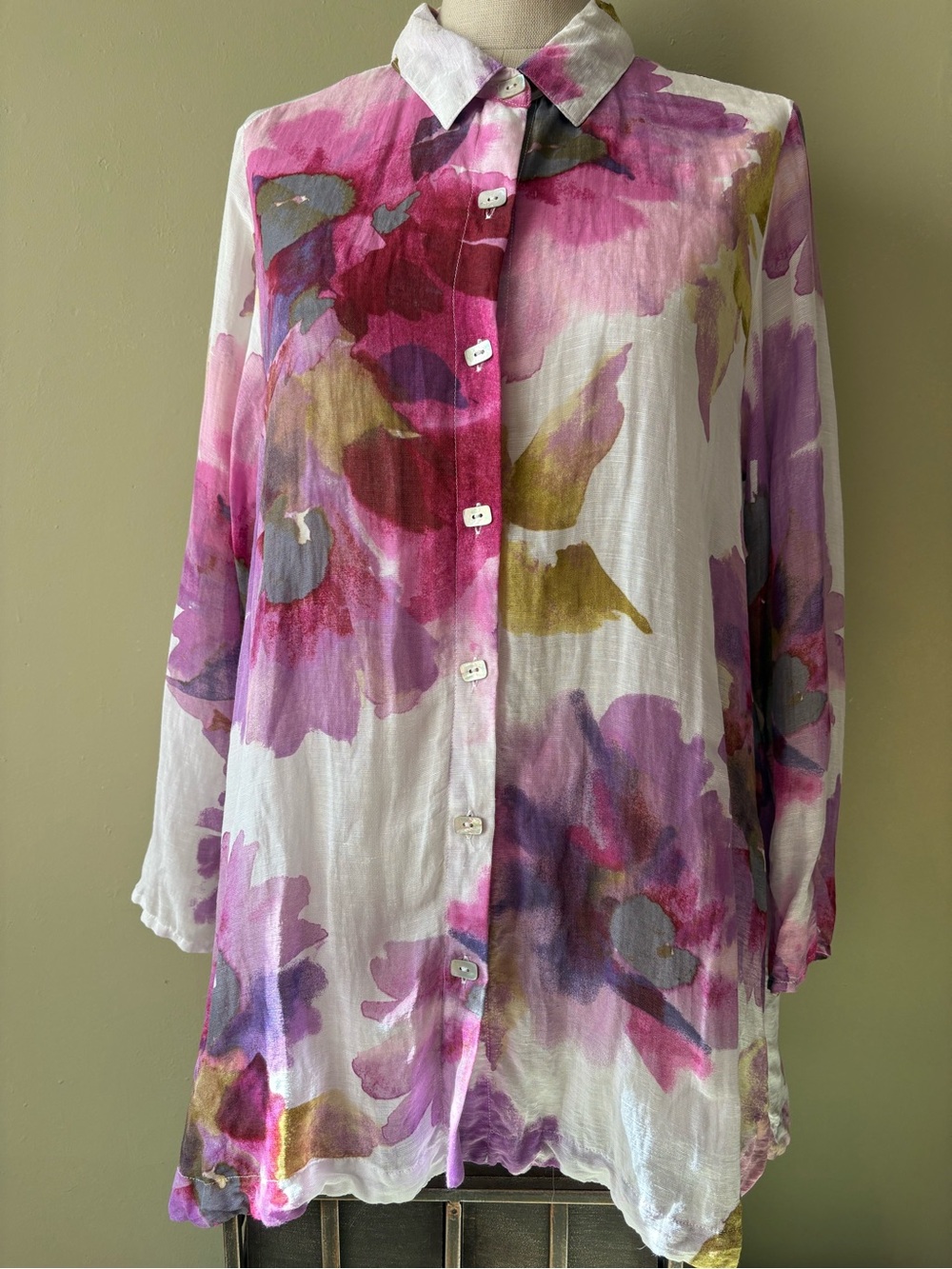 Habitat Pink Purple Floral Button-Down Shirt linen sz s - Picture 1 of 11
